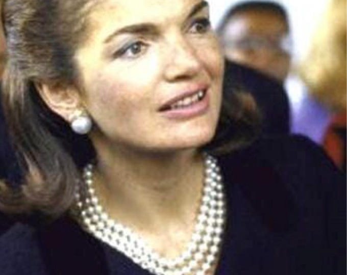 Jackie Kennedy Pearl JEWELRY SET JBK Triple Strand Pearl Necklace and Earrings 3 Strand Pearl Set Gift for Her Birthday or Anniversary 497ab