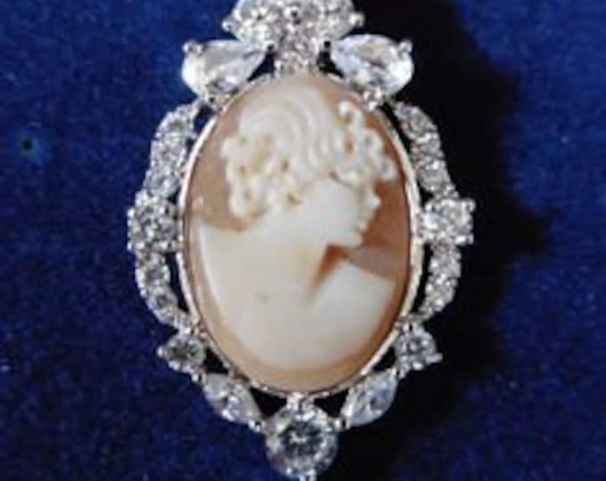 Jackie Kennedy CAMEO NECKLACE JBK  Pendant Necklace with Crystals and Silver Chain,  Camrose and Kross - 343