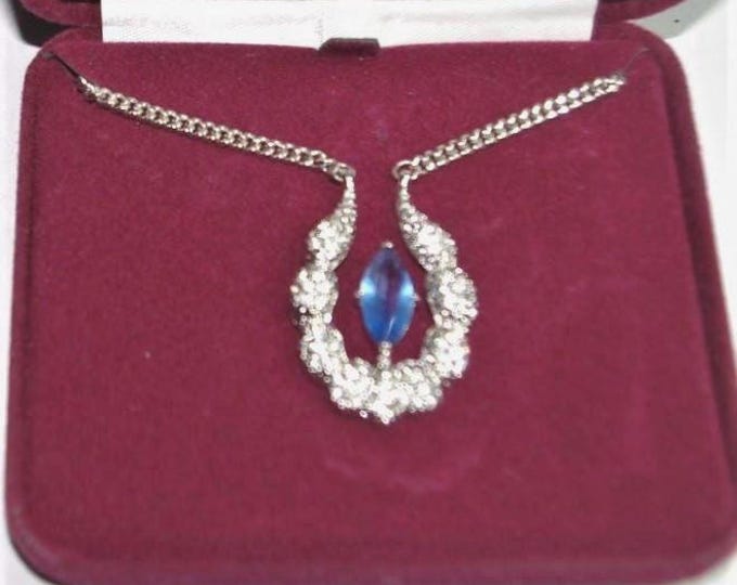 Jackie Kennedy Silver Necklace with Floating Blue Stone JBK Silver and Blue Necklace for Wedding Anniversary or Birthday Gift for Her - 191
