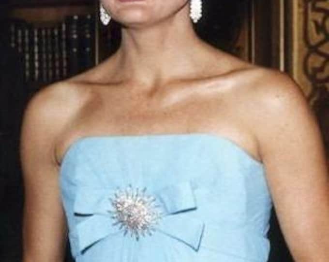 Jackie Kennedy Large Crystal Brooch, JBK Silver Sunburst Pin - 048