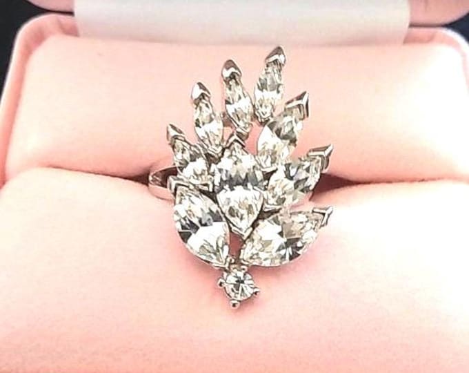 Audrey Hepburn Crystal Statement Ring in Silver SIZE 10 by Camrose Kross Gift for Her Anniversary or Birthday Gift for Woman - 707