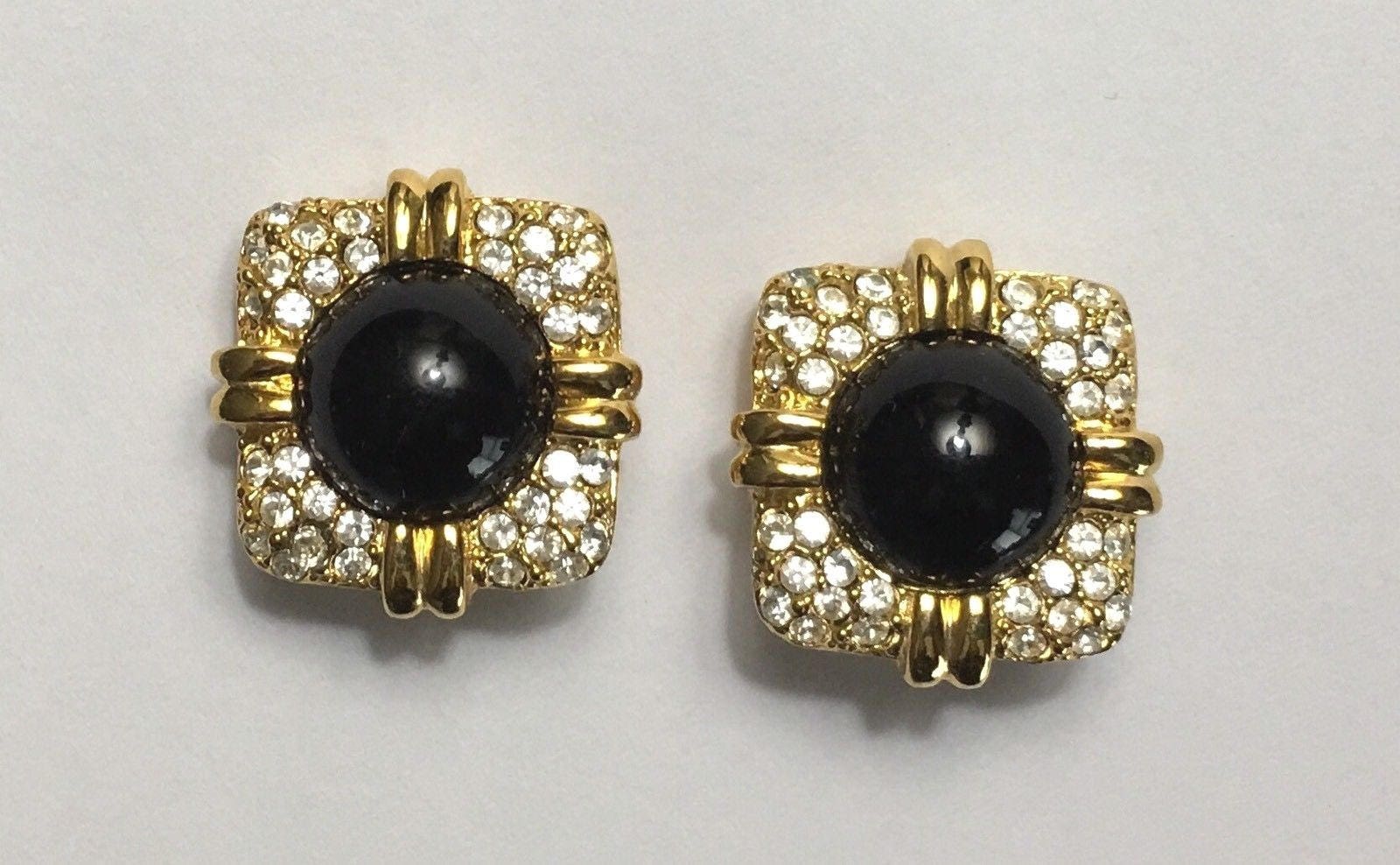 Joan Rivers Clip On Earrings Gold Tone with Black Centers and