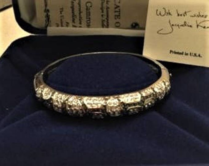Jackie Kennedy 2 Tone Gold and Silver Hinged Bangle Bracelet with Clear Stones for Anniversary or Birthday Gift for Her - 131