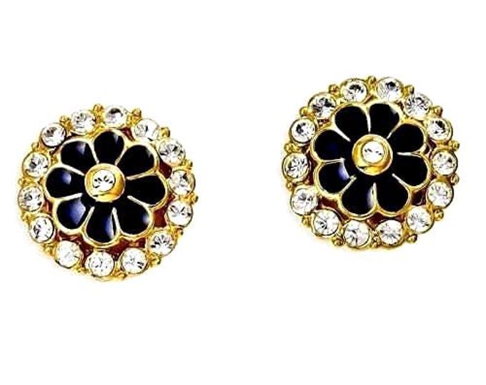 JBK Blue Pierced Earrings Jacqueline Kennedy Gold and Blue Earrings with Stones by Camrose Kross Gift for Her Anniversary or Birthday 257ab