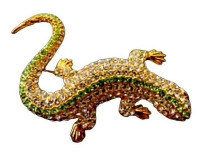 RARE Jackie Kennedy Gold Brooch JBK Gold Lizard Pin with Crystals by Camrose Kross Gift for Her Birthday or Anniversary - 005b