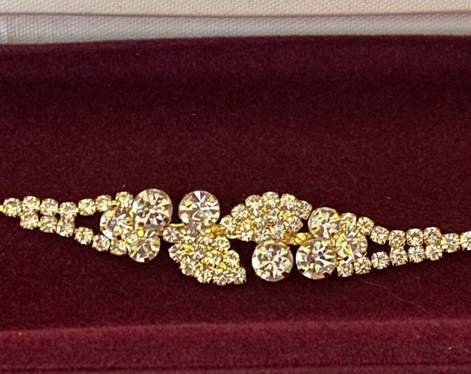Jackie Kennedy Crystal Bracelet - Gold with Simulated Diamonds ADJUSTABLE - No. 446