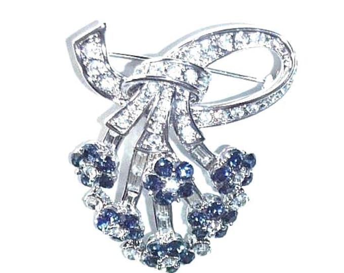 Jackie Kennedy Silver Brooch with Blue Flowers JBK Blue and Silver Pin by Camrose Kross Gift for Her Birthday or Anniversary -  156-7