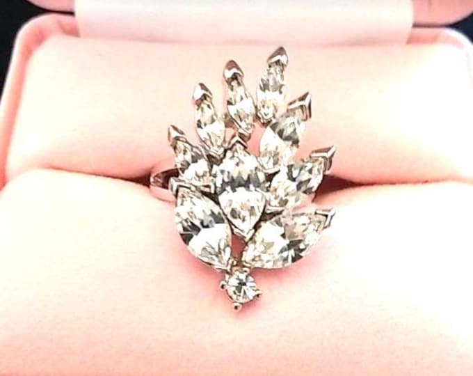 Audrey Hepburn Silver Statement Ring with Crystals by Camrose Kross Gift for Her Anniversary or Birthday Gift for Woman - 706