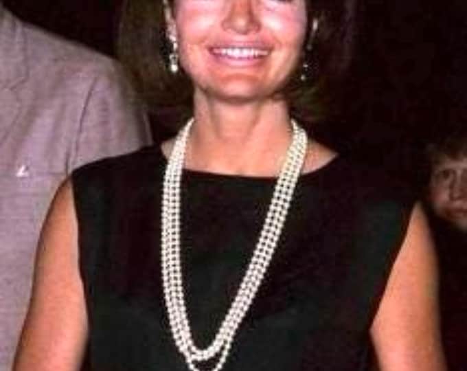 Jackie Kennedy Pearl JEWELRY SET Long Triple Strand Necklace and Earrings JBK Long Pearl Set Gift for Her Birthday or Anniversary 498-499ab