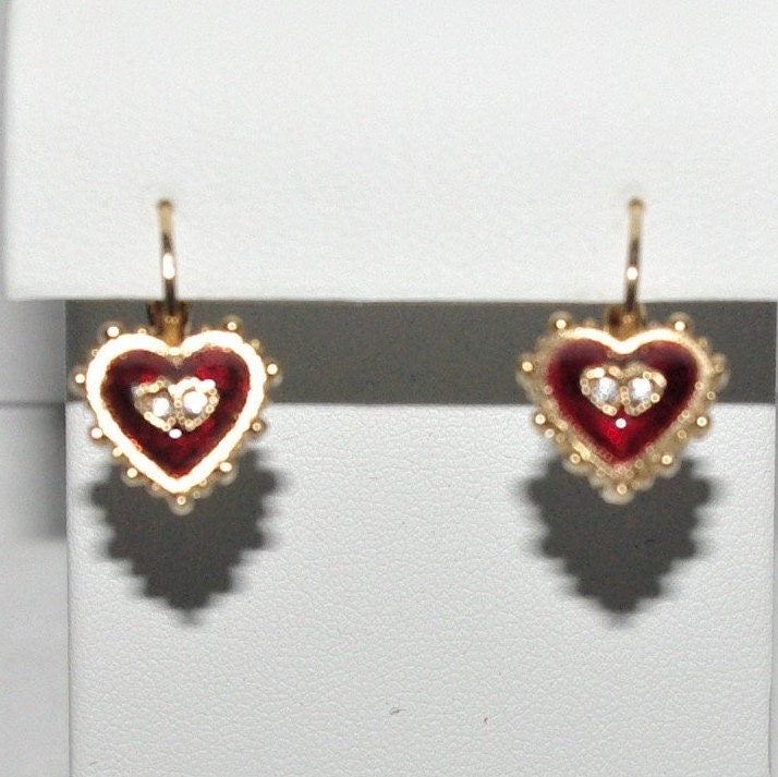 Joan Rivers Heart Earrings Red Enamel with Crystal Centers - Pierced ...