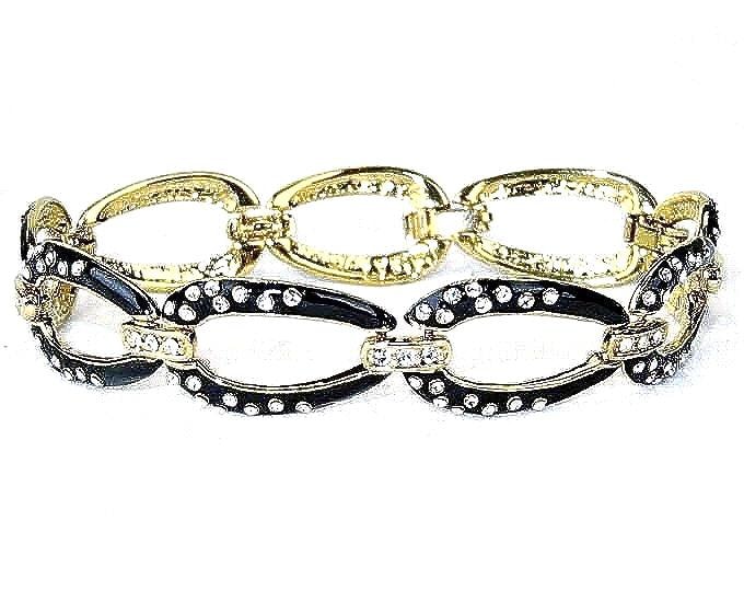Jackie Kennedy Equestrian Bracelet Gold and Black with Stones by Camrose Kross Gift for Horse Lover or Gift for Her Size 7.75 - 428