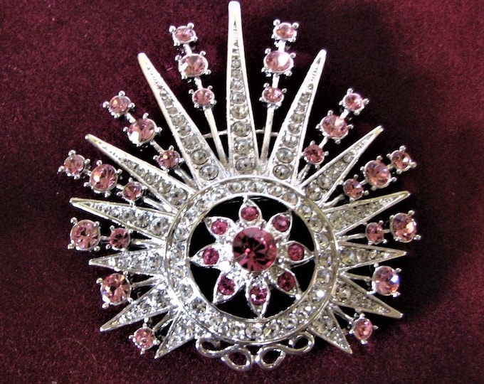 JBK Jackie Kennedy Crystal Brooch, Silver Pin with Pink and Clear Stones, Camrose Kross