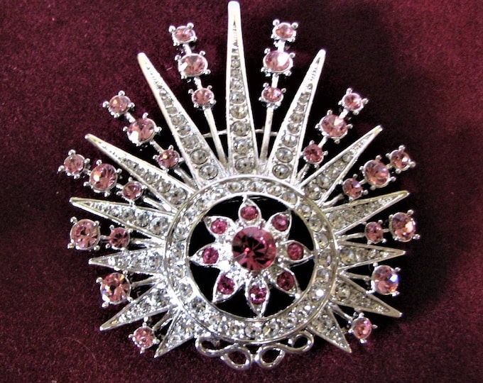 RARE Jackie Kennedy Crystal Brooch Silver with Pink and Clear Stones by Camrose and Kross Gift for Her Anniversary Birthday or Wedding - 52