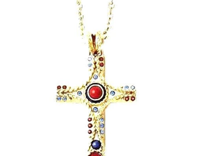 Jackie Kennedy Gold Cross JBK Cross Pendant Necklace with Stones by Camrose Kross Gift for Her Anniversary or Birthday Gift for Woman 547