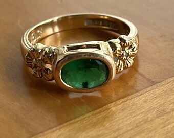 Jackie Kennedy Green and Gold Ring with Oval Stone by Camrose and Kross for Wedding Anniversary or May Birthday Gift for Her