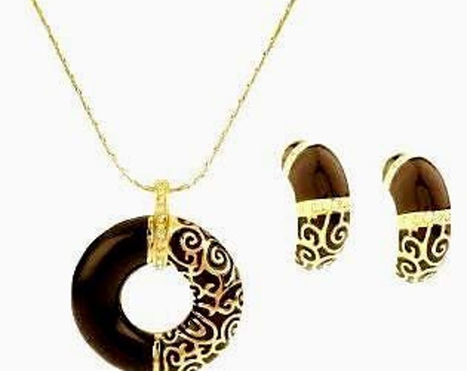 Jackie Kennedy JEWELRY SET JBK Black and Gold Jewelry Set Black Necklace and Earrings Set Camrose Kross Gift for Her Anniversary or Birthday
