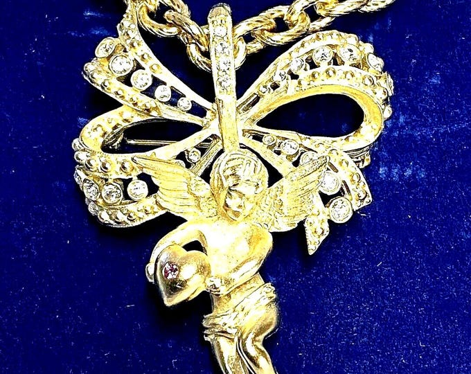 JBK Gold Cherub Necklace Jackie Kennedy Pin Pendant Necklace by Camrose Kross Gift for Her Anniversary or Gift for Wife - 208a