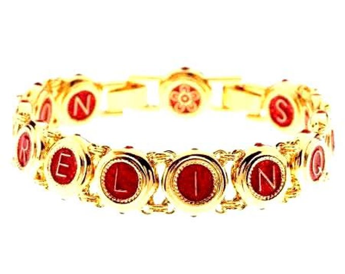 JBK Gold Bracelet with Love Message Jackie Kennedy Red and Gold Bracelet by Camrose Kross Gift for Valentine's Day or Gift for Her - 078v