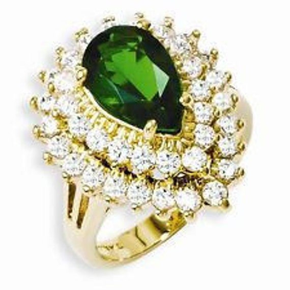 Jackie Kennedy JBK Emerald Green Statement Ring in Gold With