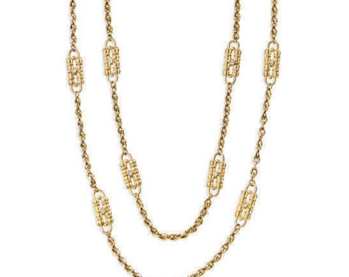 Set of 2 Gold Necklaces Clear Stones Paperclip Design JBK Jackie Kennedy Style by Camrose and Kross Birthday Gift for Woman Gift for Her