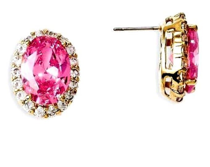 Jackie Kennedy Pink Pierced Earrings in Gold  JBK Gold and Pink Stud Earrings by Camrose Kross Gift for Her Anniversary or Birthday - 273a