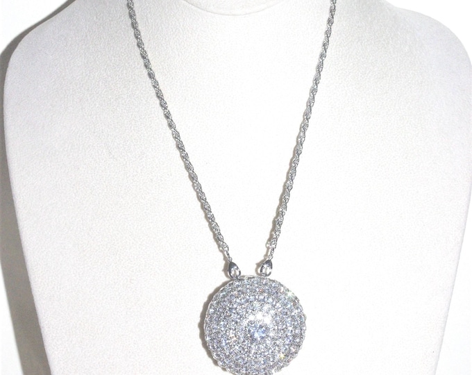 Long Silver Chain Necklace with Crystal Disco Ball Pin Pendant from the Audrey Hepburn Collection by Camrose and Kross Birthday Gift for Her
