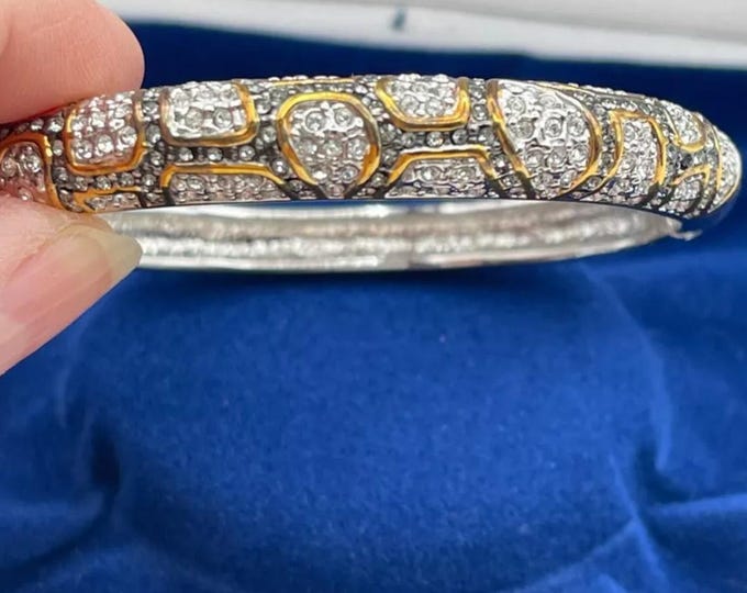 Jackie Kennedy Crystal Hinged Bangle Bracelet JBK 2 Tone Bracelet Gift for Her Anniversary or Birthday Gift for Woman   - 131