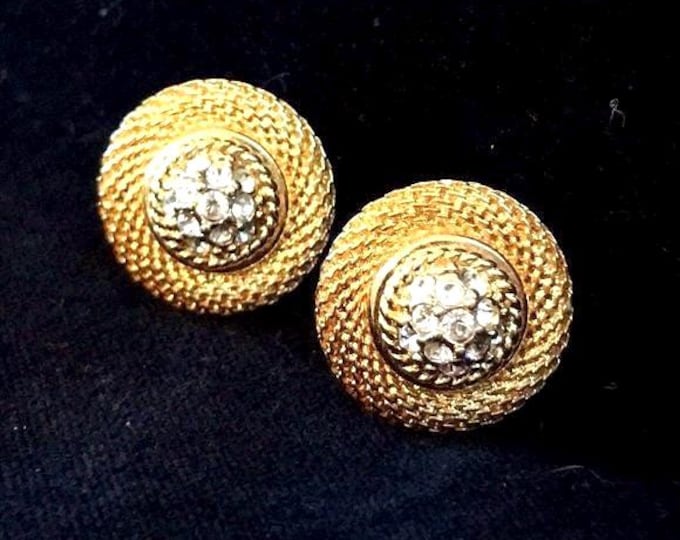 Jackie Kennedy Crystal Earrings in Gold JBK Gold with Crystals Clipon Earrings Gift for Her Anniversary or Birthday Gift for Woman - 5