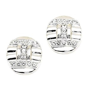 Jackie Kennedy Silver Earrings JBK Art Deco Pierced Earrings with Clear Crystals Gift for Her Anniversary or Birthday - 604
