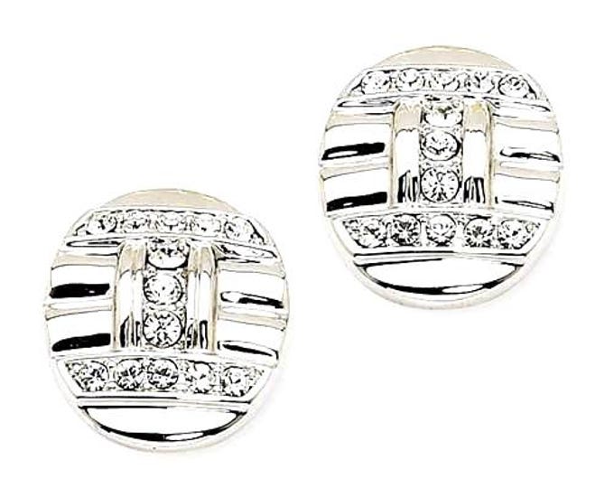 Jackie Kennedy Silver Earrings JBK Art Deco Pierced Earrings with Clear Crystals Gift for Her Anniversary or Birthday - 604