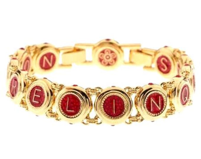 Jackie Kennedy Gold and Red Bracelet with Love Message JBK Red and Gold Bracelet by Camrose Kross Gift for Her Anniversary or Birthday 078ab