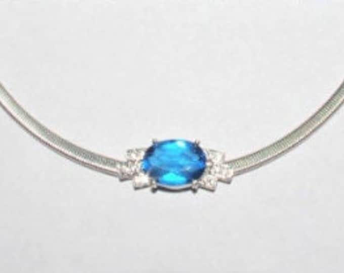 RARE Jackie Kennedy Aquamarine Necklace - Silver with Large Blue Stone - 462