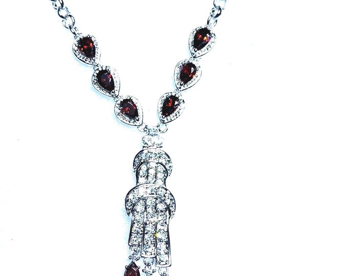 Jackie Kennedy Crystal Necklace with Red Accents JBK Red and Silver Necklace by Camrose Kross Gift for Her Anniversary - 099a