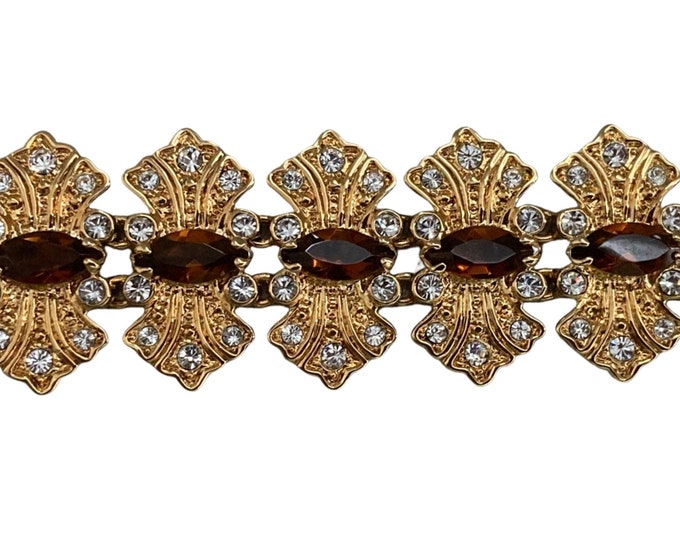 Jackie Kennedy Bracelet - Gold with Topaz and Clear Stones Size 7 to 8 - 433