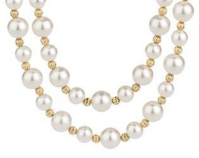 JBK Jackie Kennedy 2 Strand Pearl Necklace with Gold Beads by Camrose Kross Gift for Her Anniversary or Birthday Gift for Woman - 218ab