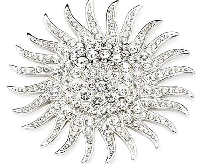 Jackie Kennedy Large Crystal Brooch JBK Silver Pin with Crystals by Camrose Kross Gift for Her Birthday or Anniversary - 048