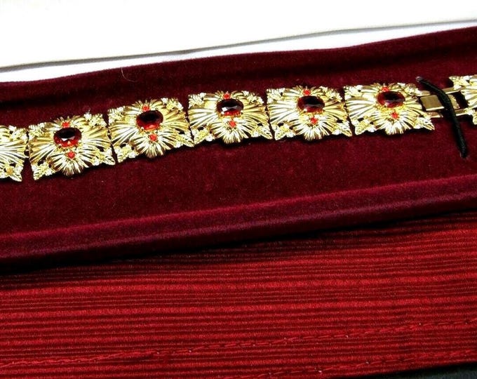 Jackie Kennedy Red and Gold Bracelet JBK Red and Gold Link Bracelet by Camrose Kross Gift for Her Anniversary Gidt for Woman - 477a