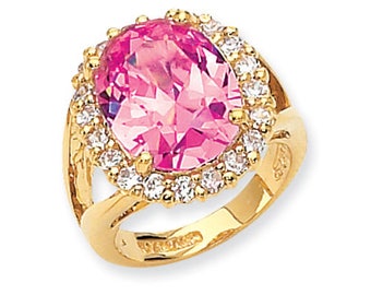 Jackie Kennedy Pink and Gold Statement Ring with Crystals by Camrose and Kross for Wedding Anniversary or Birthday Gift for Her