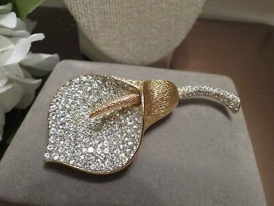 Bijou Nolan Miller Vintage : Broche Calla Lily En Céramique émaillée, Cristaux - Neuf Avec étiquettes