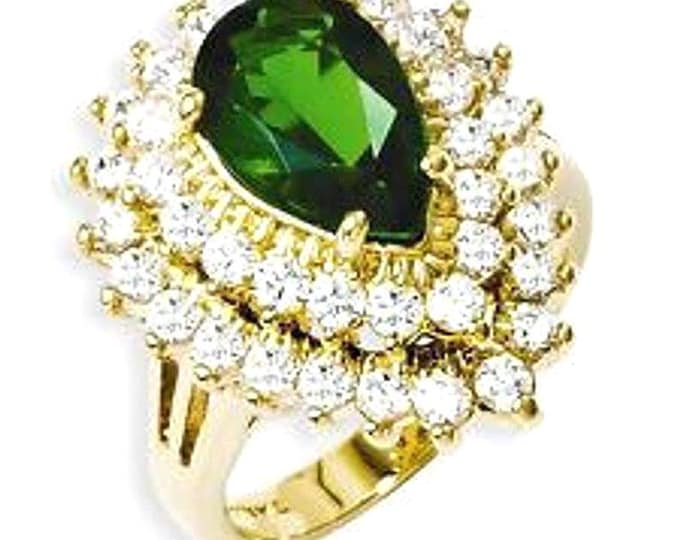 Jackie Kennedy Green Statement Ring JBK Gold Ring with Emerald Stone by Camrose Kross Gift for Her Anniversary or Birthday Gift for Woman