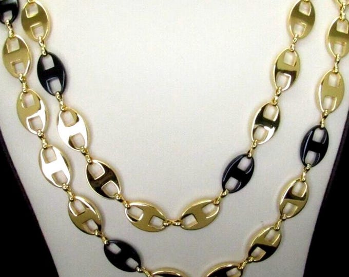 Long Gold Necklace with Black Enameling from the JBK Jackie Kennedy Collection by  Camrose and Kross Anniversary Gift for Wife or Woman