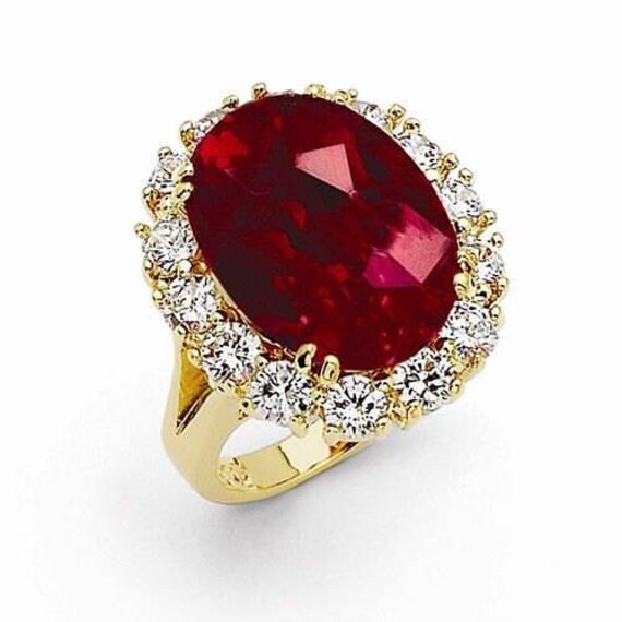 Camrose Jackie Kennedy Red Statement Ring in Gold With Simulated