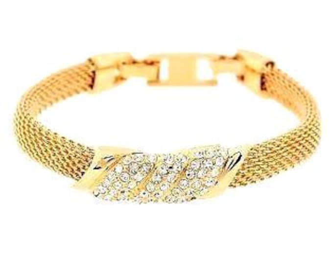 Jackie Kennedy Mesh Bracelet JBK Gold Bracelet with Crystals Size 6.5  by Camrose Kross Gift for Her Birthday or Anniversary - 085