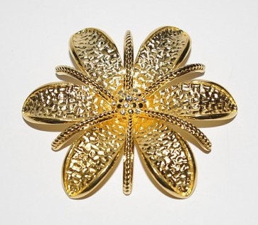 Joan Rivers Flower Brooch Large Gold Pin Gold Brooch Crystal