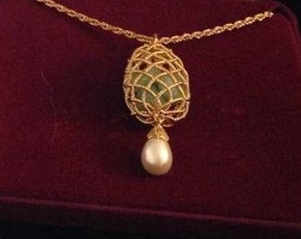 Jackie Kennedy Jade Pendant Necklace with Gold Cage by Camrose and Kross for Wedding Anniversary or Birthday Gift for Her - 202