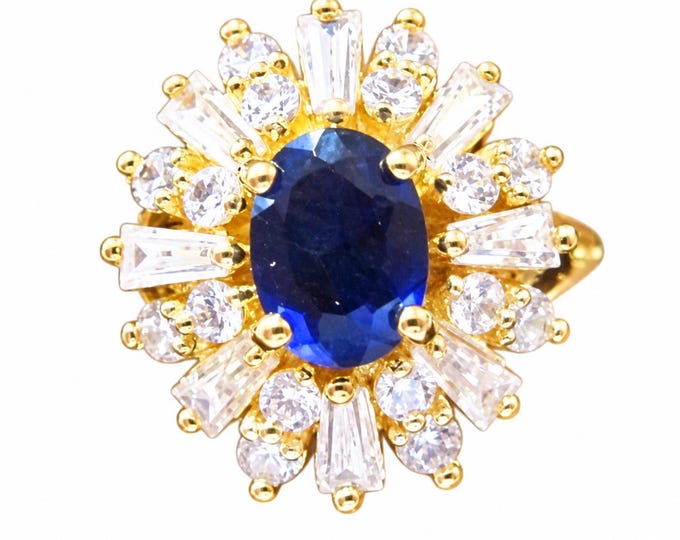 JBK Jewelry Gold Ring with Sapphire and Crystal Stones Jackie Kennedy Style by Camrose and Kross, September Birthstone