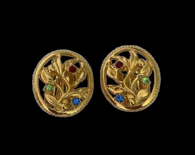 Jackie Kennedy Gold Clip on Earrings with Cutout Flower Design and Enameling for Anniversary or Birthday Gift for Her - 10