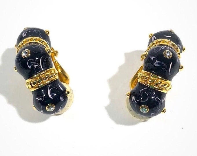 Jackie Kennedy Blue and Gold Clipon Earrings JBK Blue Earrings by Camrose Kross Gift for Her Anniversary or Birthday Gift for Woman - 011