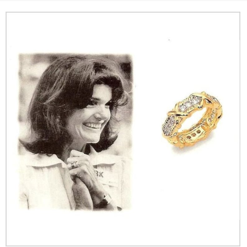 Jackie Kennedy Gold Eternity Band Ring with Clear Crystals by Camrose and Kross for Wedding Anniversary or Birthday Gift for Her image 3