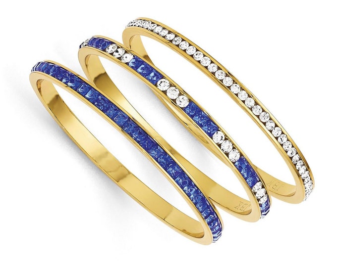 Set of 3 - JBK Blue Bangle Set - Gold Plated Bracelets with Stones - 402